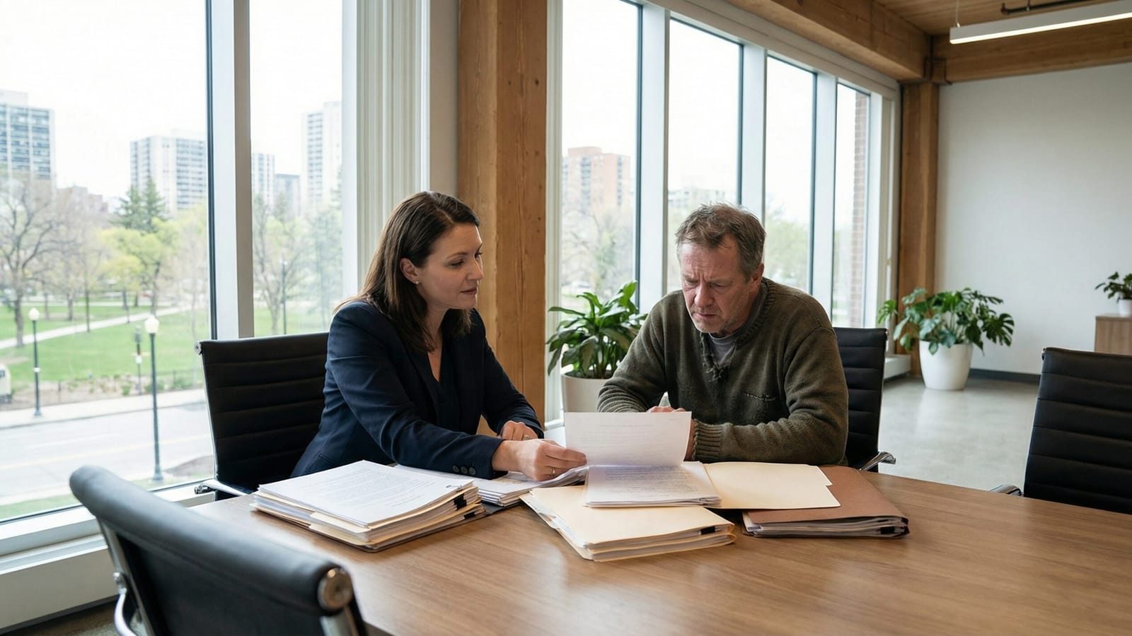 Bewindvoerder bespreekt financiële documenten met een cliënt
